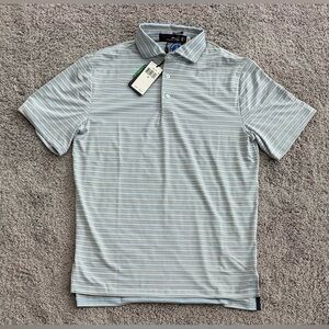 RLX Polo Ralph Lauren Blue Striped Polo Shirt Wicking Stretch Golf Shirt Size S